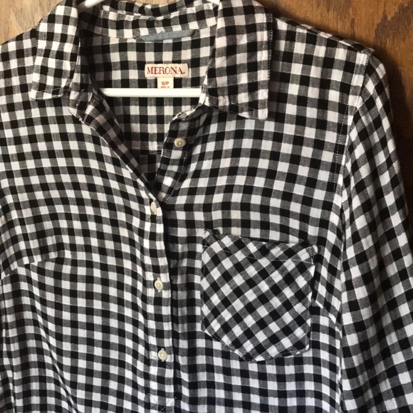Merona gingham black and white collared shirt - Picture 2 of 4